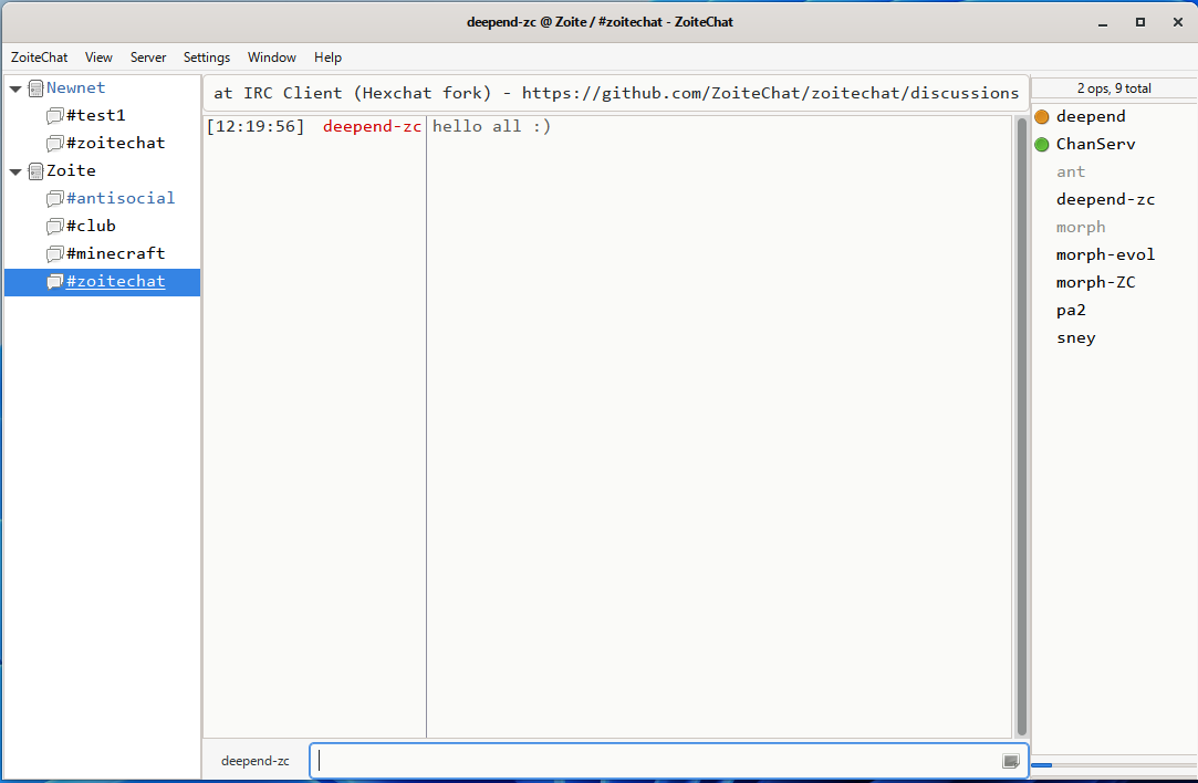 ZoiteChat main window screenshot